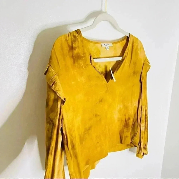NEW Madewell Tie-Dye Ruffle-Shoulder Top Cottagecore Top Y2k Retro Egyptian Gold - Picture 6 of 8